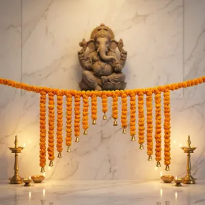 Guirnalda Moderna de Flores Artificiales de Caléndula Naranja y Campanas Doradas, Plástico Ecológico para Decoración de Bodas, Festivales y Entradas de Casa - Product Image 3