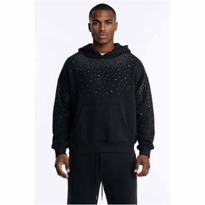 Men's Custom Autumn <b>Vintage</b> Acid Wash 100% Cotton <b>French</b> Terry Pullover Hoodie Sweatpants Set High Quality Casual Rhinestone - Product Image 4