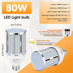 Lampadina LED a Pannocchia 80W, Equivalente a 800 Watt, Senza Ventola, Base E26/E39 Media/Grande, Lampada LED COB 5000K Luce Diurna, 11,60 Pollici - Product Image 6