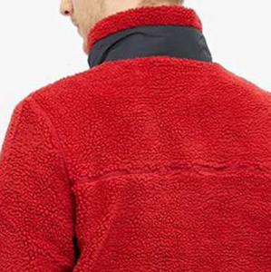 Men's Red <b>Fleece</b> <b>Jacket</b> Stand Collar Casual Winter Wear Solid Color Knitted Shell Cotton <b>Lining</b> Breathable Front Logo - Product Image 1