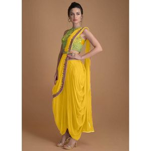 FANCY GEORGETTE EMBROIDERY WORK <b>SAREE</b> WITH UNSTITCHED BLOUSE <b>YELLOW</b> - Product Image 1
