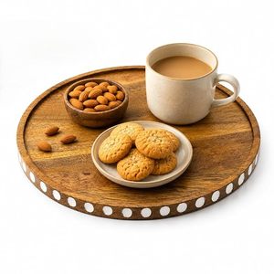 Bandeja Decorativa de Madera de Acacia con Borde Ondulado, Plato de Madera para Servir Alimentos, Postres y Charcutería, Ideal para Té y Aperitivos - Product Image 3