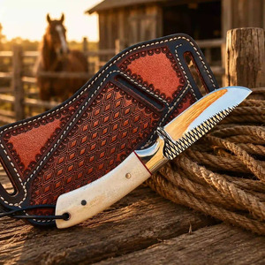 Couteau à lame fixe en acier au carbone pour la chasse et les activités de plein air, manche en os, étui en cuir, fournisseur direct d'usine OEM, vente en gros - Product Image 4