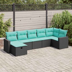 Juego de Sofás de Patio de 7 Piezas en Poliratán Negro con Cojines, Elegantes Conjuntos de Jardín - Product Image 1
