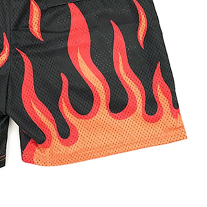 Shorts de course pour hommes de qualité supérieure, imprimés flamme, en mesh respirant, shorts de fitness d'été, OEM ODM en gros - Product Image 2