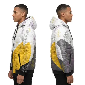 Veste matelassée à capuche pour homme, imprimé floral, coupe-vent, hiver, décontractée, fermeture éclair, 100% polyester, coupe classique - Product Image 6