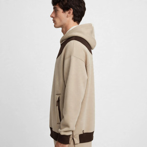 Sudadera con Capucha Extra Grande para Hombre Amkaor, Color Beige Marrón con Bloques de Color en Contraste, Corte Casual, Felpa Francesa, 100% Algodón, Ropa de Otoño - Product Image 4