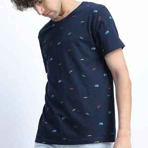 T-shirt à manches courtes col rond pour homme, bleu marine, avec imprimé voiture coloré, coupe classique, en jersey de coton tricoté décontracté - Product Image 4
