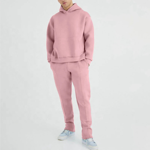 New <b>Men</b> Custom Light Blue Oversized Printed Quick Dry Polyester/Cotton <b>Tracksuit</b> Pullover Hoodie Front Seam Sweatpants Set - Product Image 3