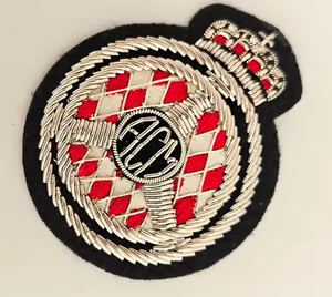 Luxury Handmade Bullion <b>Sew</b>-On Badge – 5×6 cm Round Red & Silver/gold Crown Design for Jackets at Direct Factory Price - Product Image 2