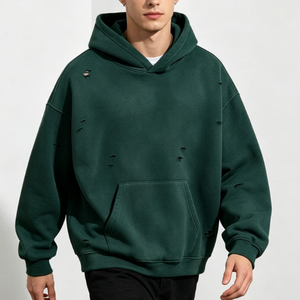 เสื้อฮู้ดดี้ผ้าฝ้ายฟลีซหนานุ่มทรงโอเวอร์ไซส์ สไตล์ดิสเทรส สำหรับแบรนด์สตรีทแวร์ - Product Image 2