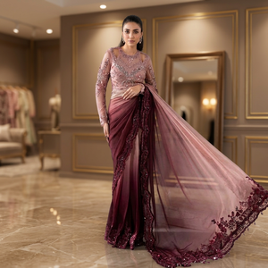Sari en soie rose élégant avec chemisier brodé pour les occasions de mariage, longueur au sol, coupe classique, pour femmes, provenant d'Inde et du Pakistan - Product Image 3