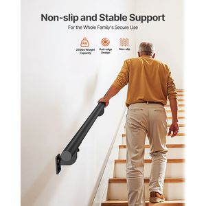 Corrimano per Scale in Alluminio Zincato Nero da 2,13 m Montato a Parete, Diametro Tubo 3,2 cm per Uso Interno ed Esterno - Product Image 2