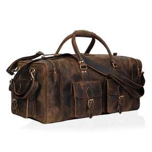 Sac de voyage en cuir véritable pour homme, sac de week-end fait main, grande capacité, sac de sport en cuir de luxe, style vintage - Product Image 5