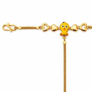 Ensemble bracelet et bague en or 18 carats avec breloque poussin de dessin animé, maillons cœur en émail poli, bijoux de mode pour filles et enfants, pour le quotidien, cadeau - Product Image 2