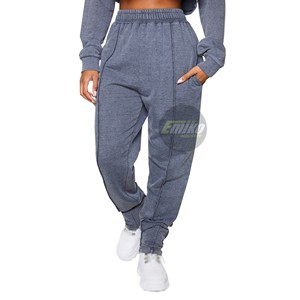 Pantalon de survêtement en molleton pour femme, coupe large, taille mi-haute, fermeture élastique, coupe ample, longueur intégrale, couleur unie, décontracté, printemps et automne - Product Image 1