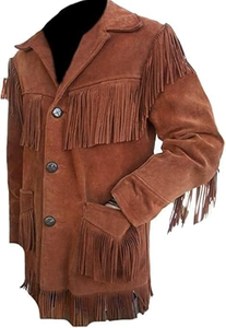 Veste en daim noir de qualité supérieure pour homme, style western vintage, avec franges et détails en cuir faits à la main, vente en gros - Product Image 3