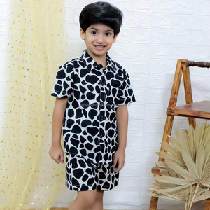 Ensemble de vêtements pour garçons en coton de haute qualité pour enfants de 1 à 12 ans décontracté à manches courtes solide motif léopard chemise ODM Supply - Product Image 1