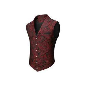 Chaleco Formal de Hombre Rojo con Cuello en V, Mezcla de Lana Espigada, Cierre de un Solo Botón y Bolsillos para Trajes, Ideal para Otoño - Product Image 4