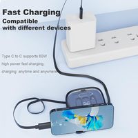 Kit de charge rétractable USB-C 6-en-1 S10 60W PD avec support pour carte Nano SIM et carte TF, boîte de rangement portable en ABS, câbles, support de téléphone