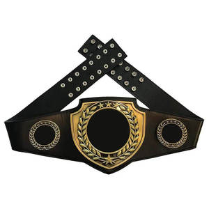 Cinturón de Campeonato Negro con Corona de Laurel Dorada y Diseño de Estrella, Hebilla de Aleación con Impresión por Transferencia de Calor, Unisex - Product Image 3