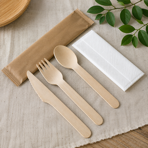 Ensemble de couverts jetables en bois EcoRev ECO71, couteau, fourchette, cuillère, écologiques, biodégradables, recyclables, adaptés aux aliments, pour les voyages - Product Image 4
