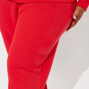 Ensemble sweat-shirt et pantalon de jogging en polaire rouge pour femme, col rond, manches longues, couleur unie, coupe ample décontractée, tenue assortie toutes saisons - Product Image 5