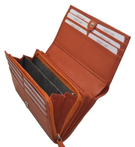 Women's Vintage Style Long Genuine Leather Multi-Function <b>Wallet</b> <b>RFID</b> <b>Blocking</b> Zipper Button Closure Custom Logo Print Polyester - Product Image 3