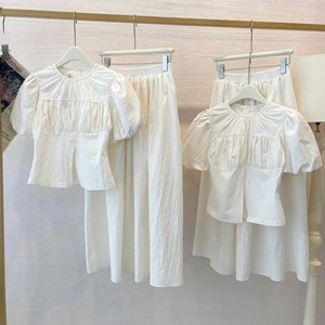 Ensemble deux pièces pour femmes de style coréen, chemisier sans manches, jupe longue taille haute, 100% coton, col en V, volants - Product Image 6
