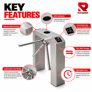 ประตูหมุนแบบกึ่งอัตโนมัติพร้อมระบบควบคุมการเข้าออกด้วย QR และ RFID ใช้เวลาปลดล็อค 0.2 วินาที สำหรับอาคารพาณิชย์ ผู้จัดจำหน่ายและผู้ส่งออกในมาเลเซีย - Product Image 3
