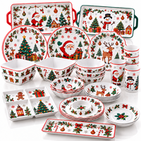 Ensemble de vaisselle de Noël en mélamine en gros avec assiettes, bols et plateaux à motif Père Noël et sapin pour fête