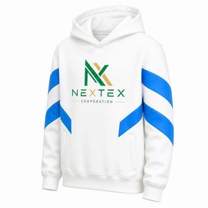 Custom Logo <b>White</b> Pullover Hoodie <b>Men</b> Blue Stripes Raglan Sleeve School Team Uniform <b>Sweatshirt</b> - Product Image 4