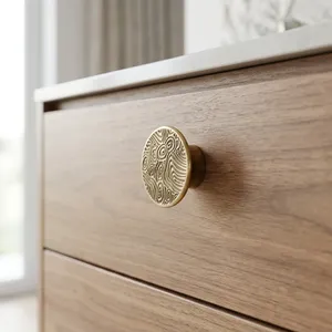 AK Brass Solid Brass Etching Design Round <b>Antique</b> Finish Cabinet Knob for Kitchen Dresser Bedroom Furniture - Product Image 2