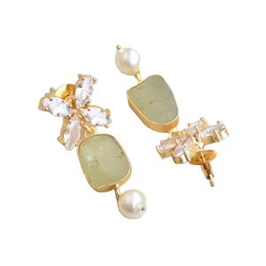 Brass Pearl Stud Earrings Wholesale Zircon Handcrafted Semi Precious Rhodium Plated Brass Hypoallergenic Safe Wear High - Product Image 4