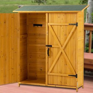 Casetta da Giardino in Legno per Attrezzi con Ripiani Rimovibili, Porta Lucchettabile e Tetto a Falda - Colore Naturale - Product Image 1