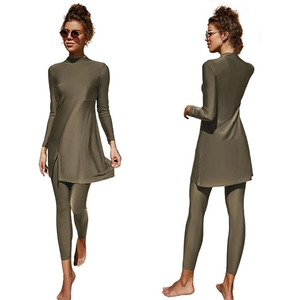 Muslim Swimwear New Women Modest Long Sleeves Sport Swimsuit High Cut <b>Print</b> Front Logo Spandex/Polyester <b>Islamic</b> Beach Burkinis - Product Image 6
