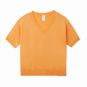 Pull à col en V pour femme Urban Silhouette, 100% acrylique, anti-rides, couleur unie, coupe classique, manches courtes - Product Image 1