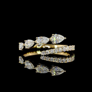 Anillo Abierto con Diamante Cultivado en Laboratorio, Corte Pera, con Banda de Diamantes, Oro 10K 14K 18K, Plata 925 935, Joyería Fina para Aniversario de Bodas - Product Image 1