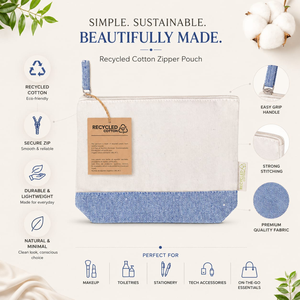 Recycled Cotton Cosmetic Zipper Pouch | Eco Friendly Makeup Organizer Bag | Travel <b>Toiletry</b> <b>Storage</b> Case Sustainable Gift Pouch - Product Image 5