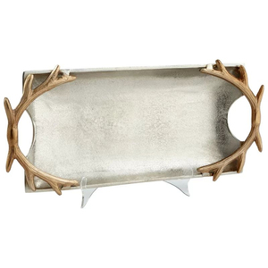 Set Of Two Metal Serving Tray With Gold Accent Handle Silver Finish For Home & Restaurant Tableware <b>Food</b> <b>Server</b> Tray - Product Image 6