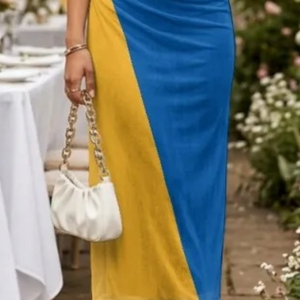 Robe de soirée en maille bleue et or Sigma Gamma Rho, tenue de sororité grecque, robe élégante à superpositions pour événements, mode haut de gamme pour occasions formelles - Product Image 6