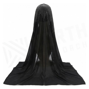 Elegante Hiyab Negro de Seda con Estampado Digital, Pañuelo Largo para Mujer, Accesorio de Moda Musulmana, Multifuncional, para Todas las Temporadas - Product Image 2