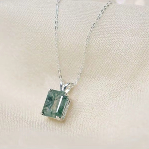 Moss Agate Sterling <b>Silver</b> Pendant Natural Green Gemstone Necklace Handmade Calming Jewelry Gift For Women - Product Image 1