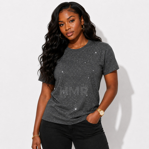 T-shirt décontracté à manches courtes et col rond HMR Brotherhood Sisterhood, logo personnalisé de haute qualité, 100% coton, imprimé à pois gris foncé brillant - Product Image 4
