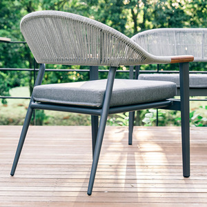 Silla de Comedor Moderna para Exteriores, Ecológica, Respaldo Alto, Respaldo Tejido Azul, Asiento de Algodón Gris, Patas de Acero Inoxidable, para Apartamento o Escuela - Product Image 5