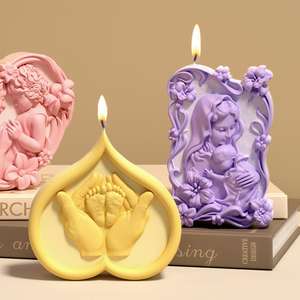 Love Hand And Foot Prints Mother Day Embossed Lace Virgin Mary Handmade Soap Gypsum <b>Silicone</b> Mold - Product Image 2