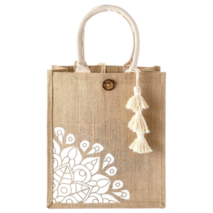 Bolsa de Yute de Gran Capacidad, Personalizable, con Cierre de Botón, Asa de Cuerda de Algodón, con Logotipo, para Compras, Estilo Moderno, Bangladesh - Product Image 1