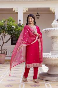 Tela Moderna para Salwar Kameez de Viscosa Pura Chanderi con Bordado de Lentejuelas y Dupatta - Product Image 3