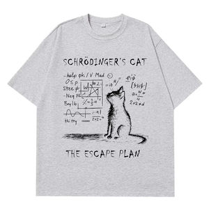 Cat <b>Physics</b> Quantum Mechanics Creative Print Summer Short-sleeved Cotton T Shirt Men Women Streetwear Loose T-shirts - Product Image 3