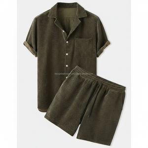 Conjunto de Dos Piezas para Hombre, Estilo Veraniego, Verde, con Textura Acanalada, Manga Corta, Transpirable, Personalizable, Venta al Por Mayor OEM - Product Image 1